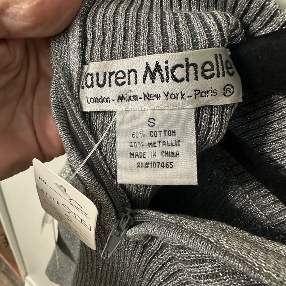 NWT Lauren Michelle Silver Metallic Mock Neck Beaded Sleeveless Tank Sz. Small - Picture 10 of 13